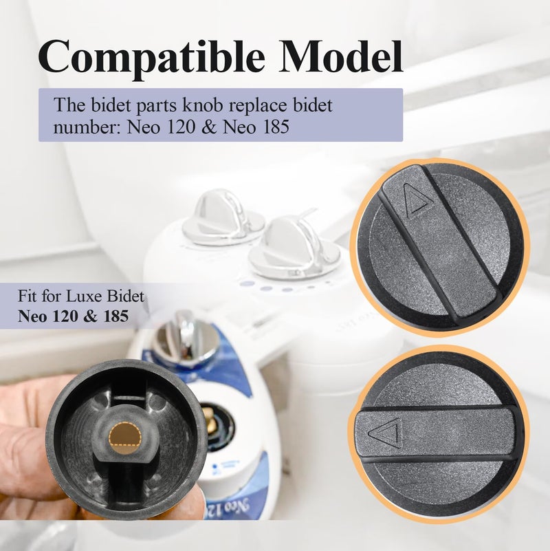 WFCYX Bidet Seats Replacement Knob Compatible With Luxe Bidet Neo 120 & Neo 185, Knob Accessories for Luxe Bidet Neo 120 & Neo 185, Neo Knob, Non-Electric Bidet Attachment for Toilet Seat, 4 Pcs Black - Image 3